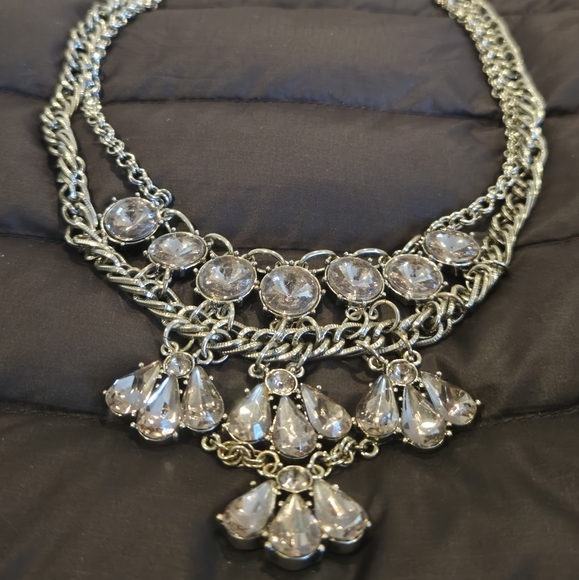 Vintage Victorian gem necklace bib crystal silver chain statement piece - Picture 6 of 10